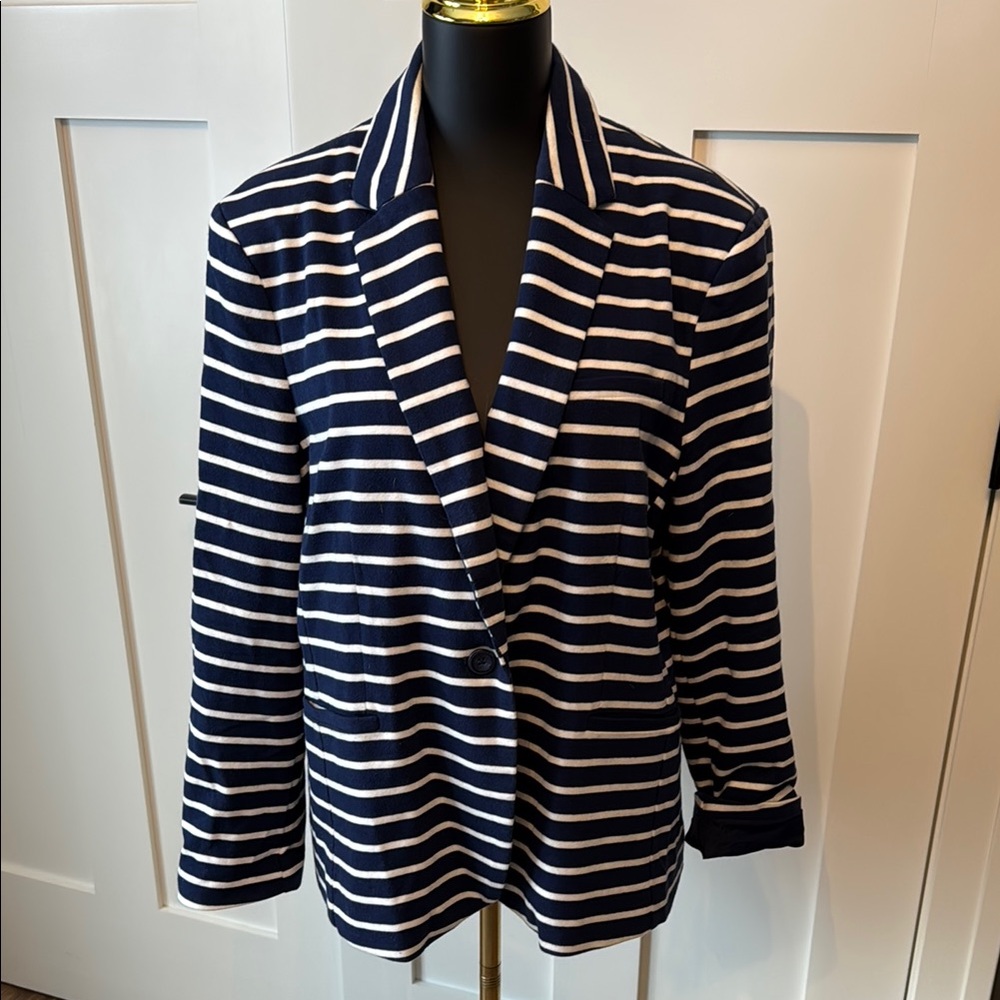 Navy and White Striped Women's Blazer